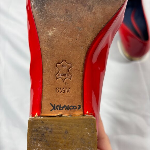 TORY BURCH Red Flats Patent Leather Ballet With Logo Cerise Shoes Size 6.5M - Picture 7 of 9